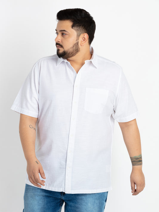 Mens Plus Size White Spread Collar Solid Shirt