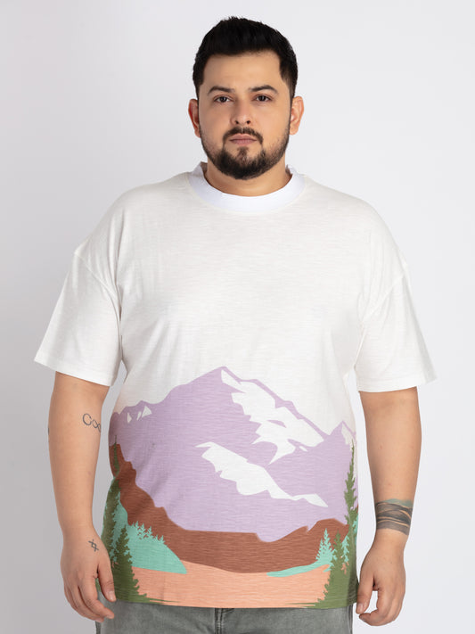 Mens Plus Size Mens White Round Neck T-shirt