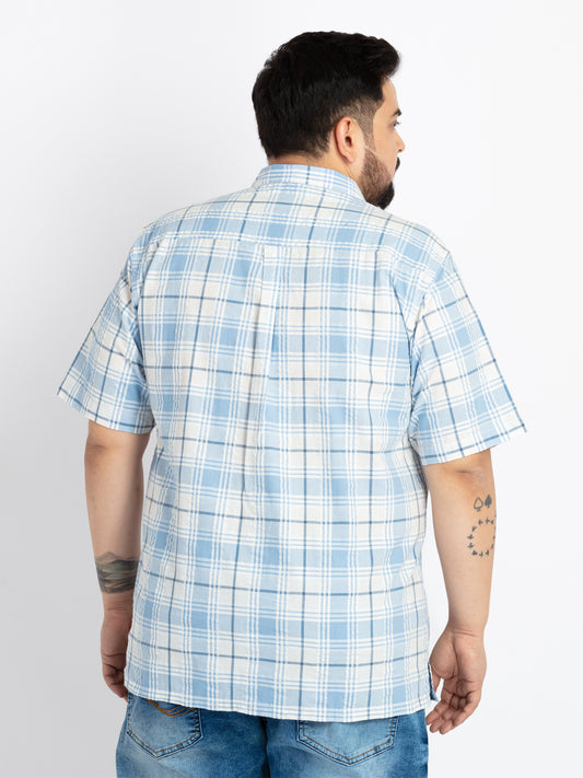 Mens Plus Size Blue Spread Collar Regular Checked Shirt