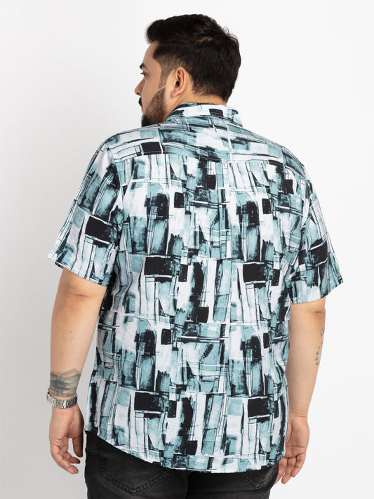 Mens Plus Size Off White Spread Collar Printed Shirt