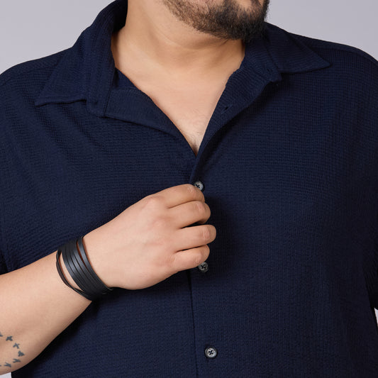 Mens Plus Size Navy Self structured Knit shirt
