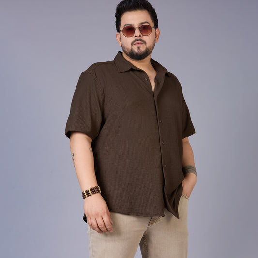 Mens Plus Size Brown Self structured Knit shirt