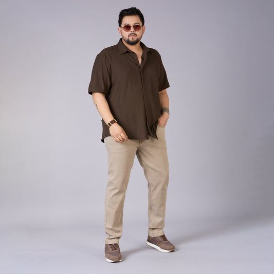 Mens Plus Size Brown Self structured Knit shirt