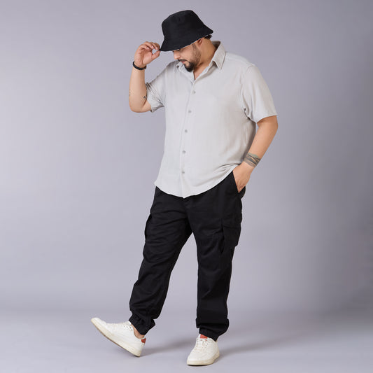 Mens Plus Size Off White Self structured Knit shirt