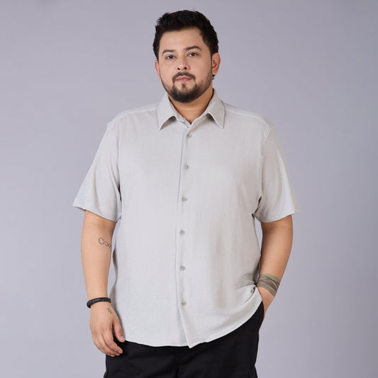 Mens Plus Size Off White Self structured Knit shirt