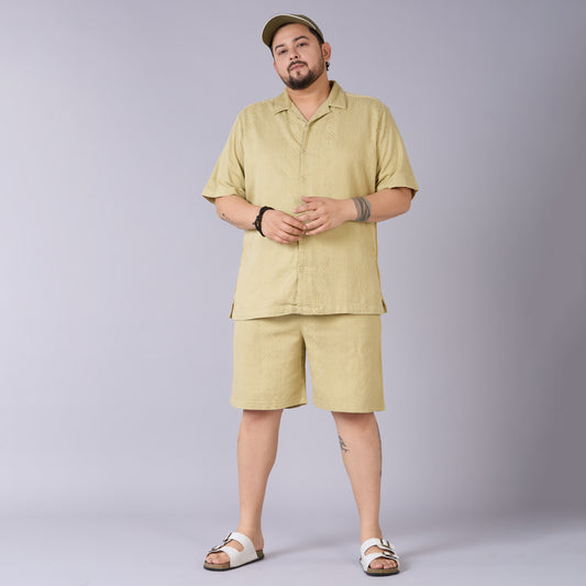 Mens Plus Size Jacquard Shirt - Beige