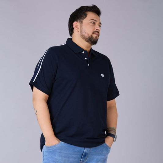 Classic Sporty Navy Polo Shirt with Knitted Tape