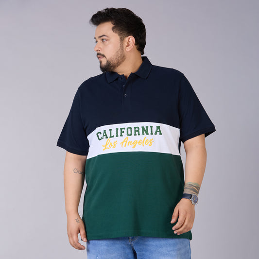 Navy, White & Emerald Green Panelled Polo