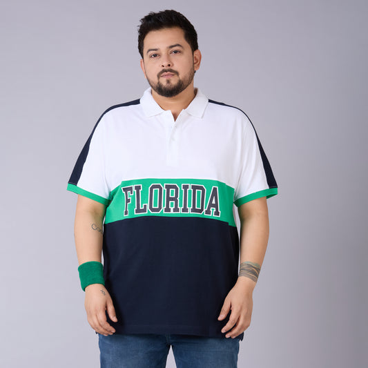 White, Green & Navy Cut & Sew Polo