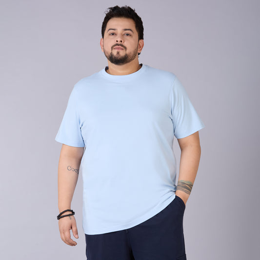 Mens Plus Size Sky Blue Solid Tee