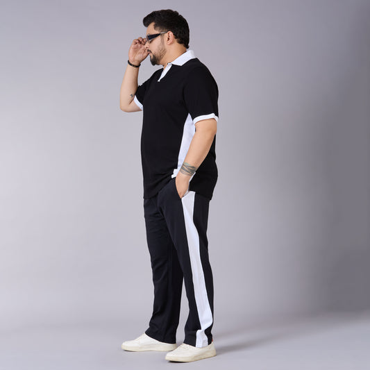 Mens Plus Size Black Track Pant with Contrast White Panel