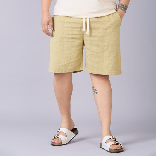 Mens Plus Size Jacquard Shorts with Contrast Drawcord- Beige