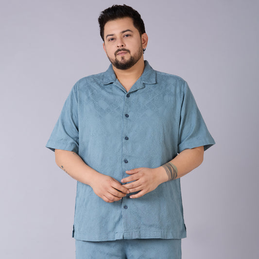 Mens Plus Size Jacquard Shirt - Blue