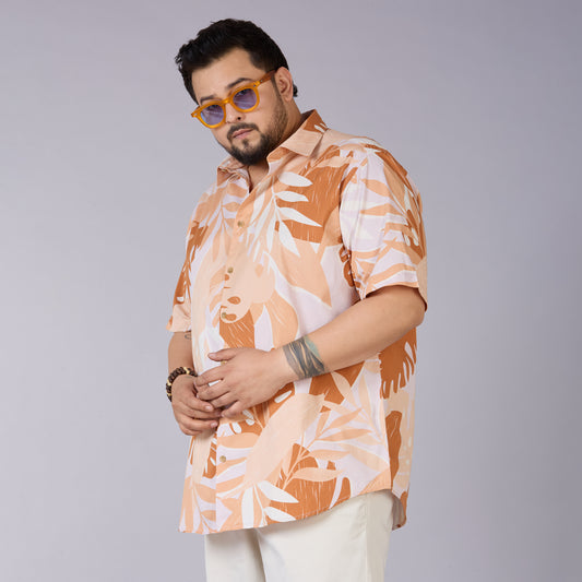 Mens Plus Size Peach Tropical Twill Shirt