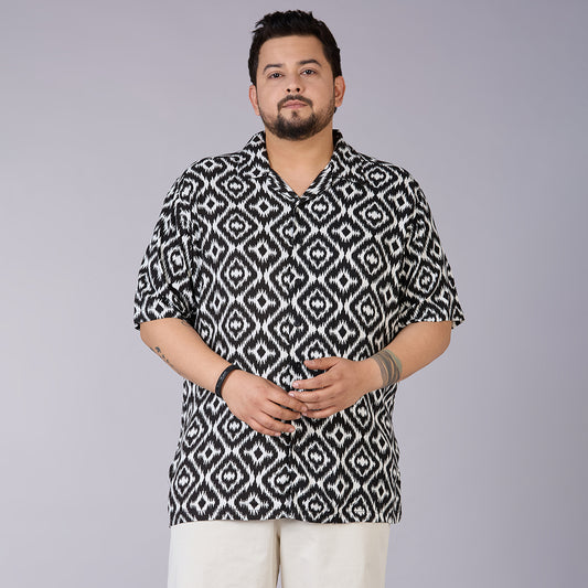 Men's Plus Size Nomad Ikat – Printed Rayon Twill Shirt