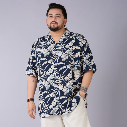 Men's Plus Size Tropical Midnight Viscose Cuban Collar Shirt