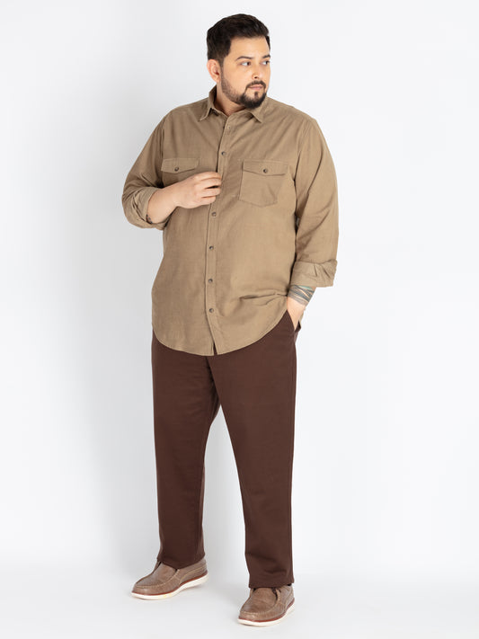 Mens Plus Size brown flexi waist chino