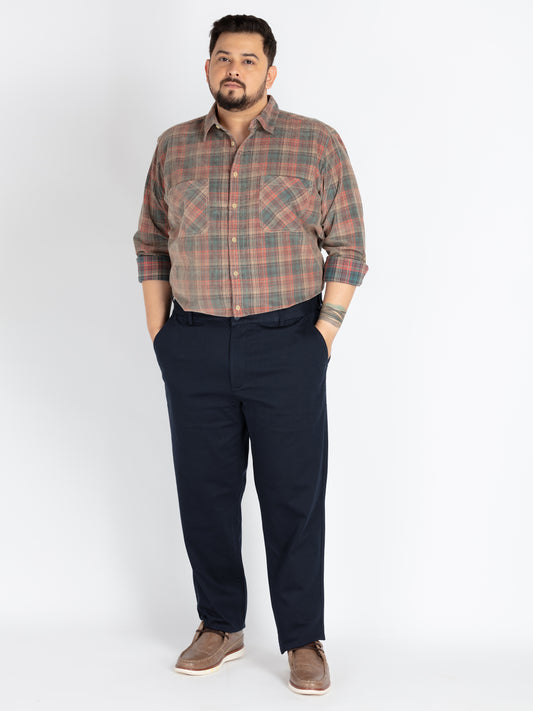Mens Plus Size navy flexi waist chino