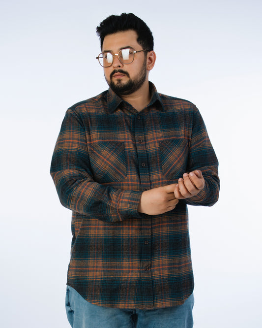 Mens Plus Size Turq Regular Collar Brushed Shirt