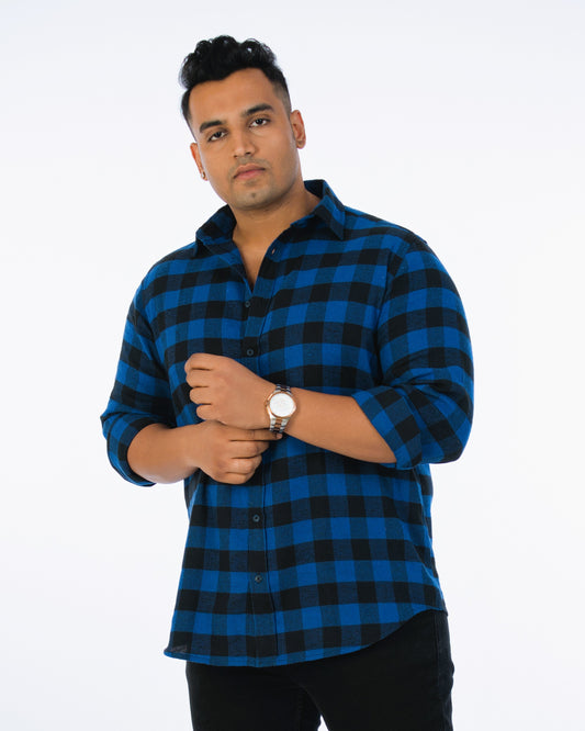 Mens Plus Size Blue Regular Collar Brushed Shirt