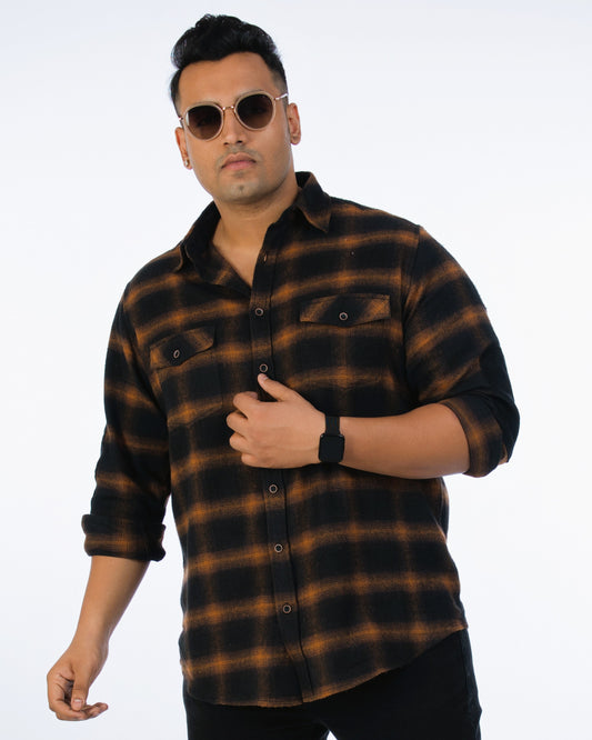 Mens Plus Size Black Regular Collar Brushed Shirt