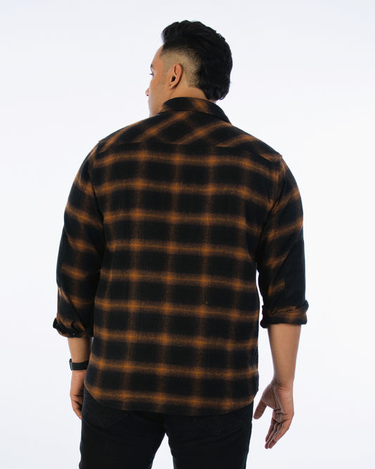 Mens Plus Size Black Regular Collar Brushed Shirt
