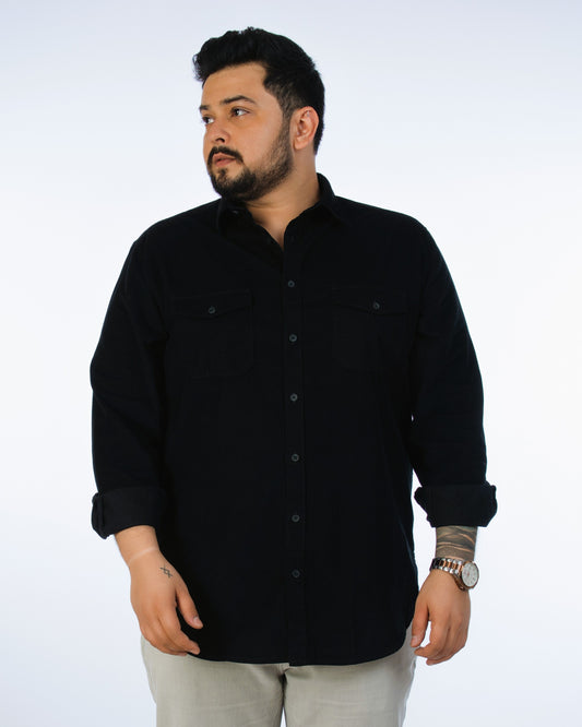 Mens Plus Size Black Regular Collar Corduroy Shirt