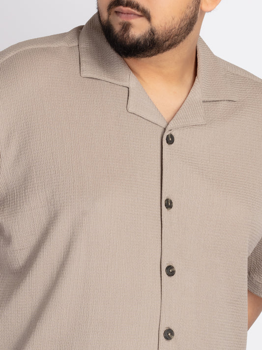 Mens Plus Size off White Self structured Knit shirt