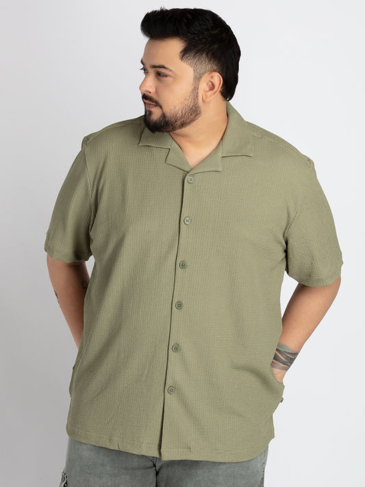 Mens Plus Size Green Self structured Knit shirt