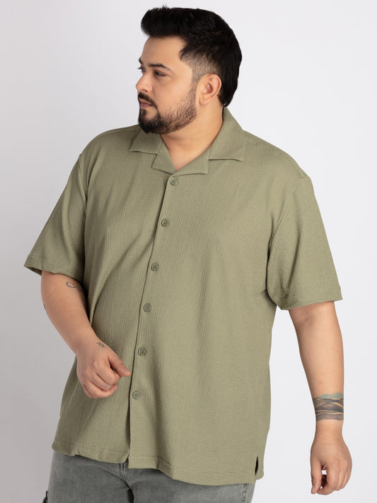 Mens Plus Size Green Self structured Knit shirt