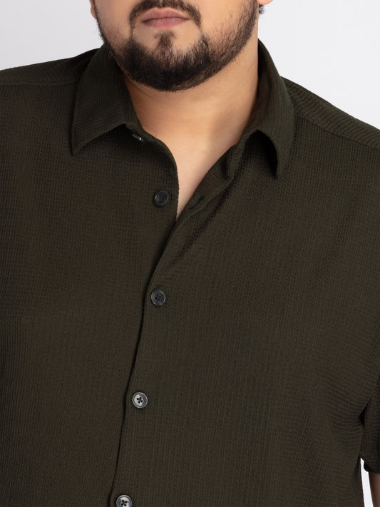 Mens Plus Size Bottle Green Self structured Knit shirt