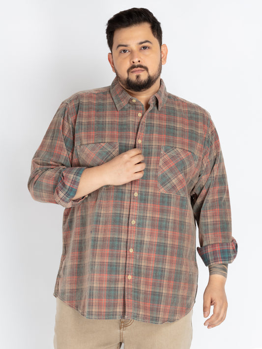 Mens Plus Size Peach spread collar check shirt