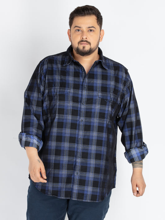 Mens Plus Size Blue spread collar check shirt