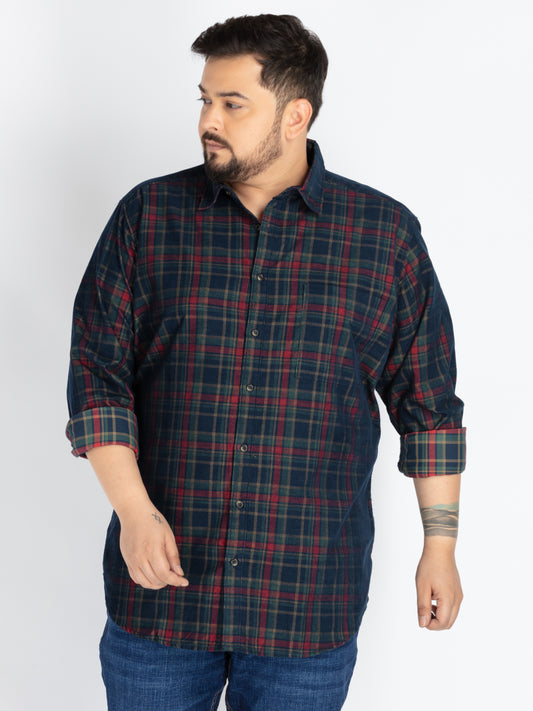 Mens Plus Size Navy spread collar check shirt