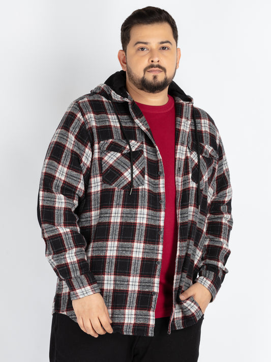 Mens Plus Size Black Hoodie Neck Check Shirt
