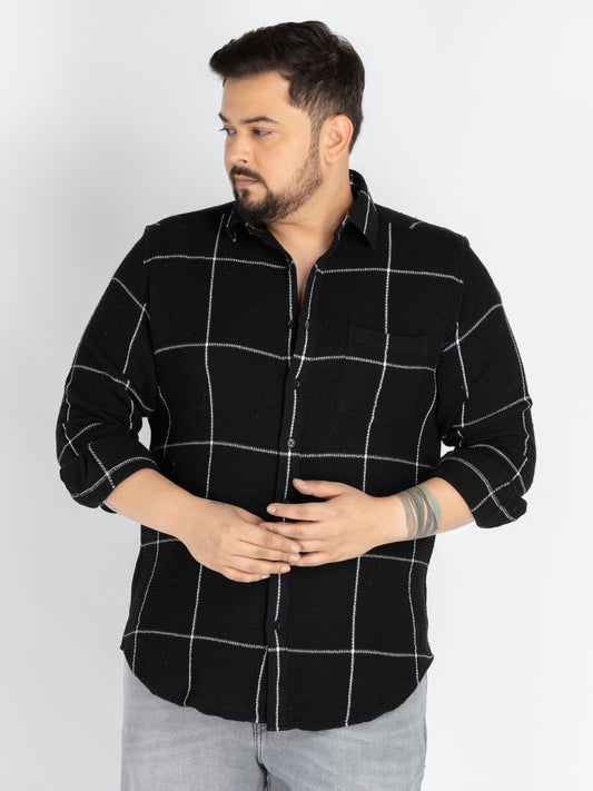 Mens Plus Size Black spread collar check shirt