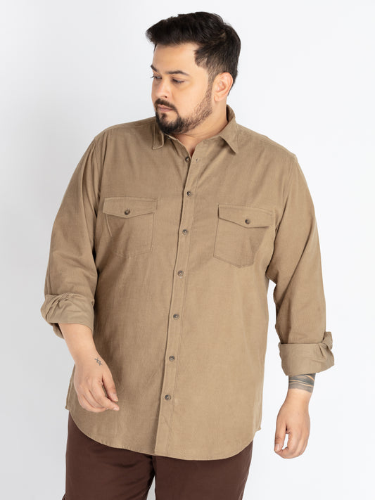 Mens Plus Size Khaki Spread Collar Solid  Shirt