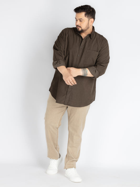Mens Plus Size Olive Spread Collar Solid  Shirt