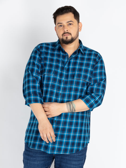 Mens Plus Size Turq Spread Collar Check Shirt