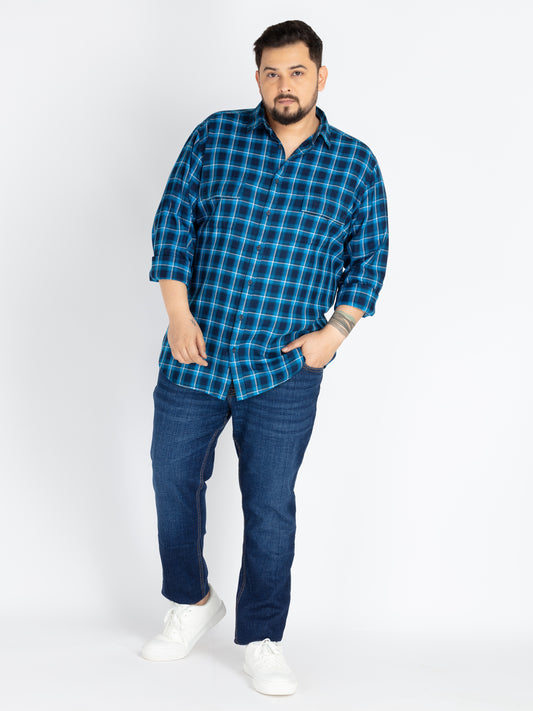 Mens Plus Size Turq Spread Collar Check Shirt