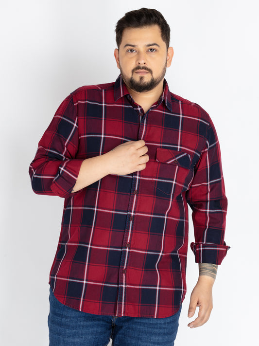 Plus size Men’s Indigo Red & Navy Checked Casual Shirt