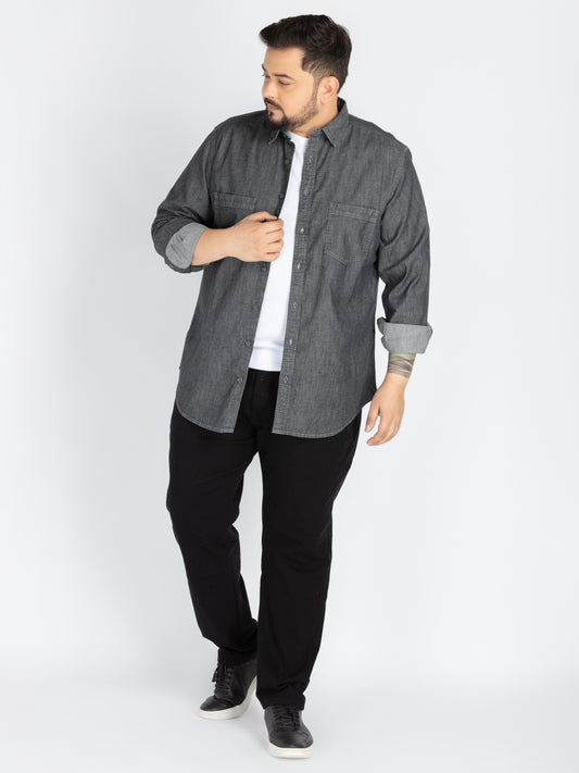Mens Plus Size Grey Spread Collar Solid Shirt
