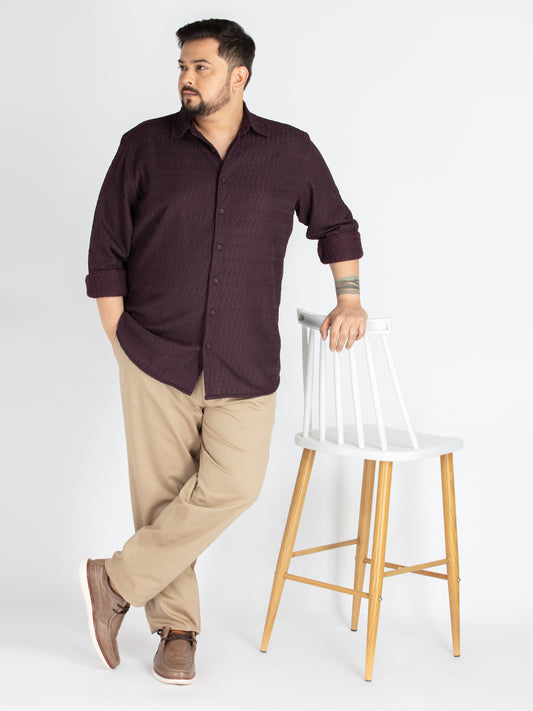 Mens Plus Size Wine Spread Collar Solid Structured Shirt