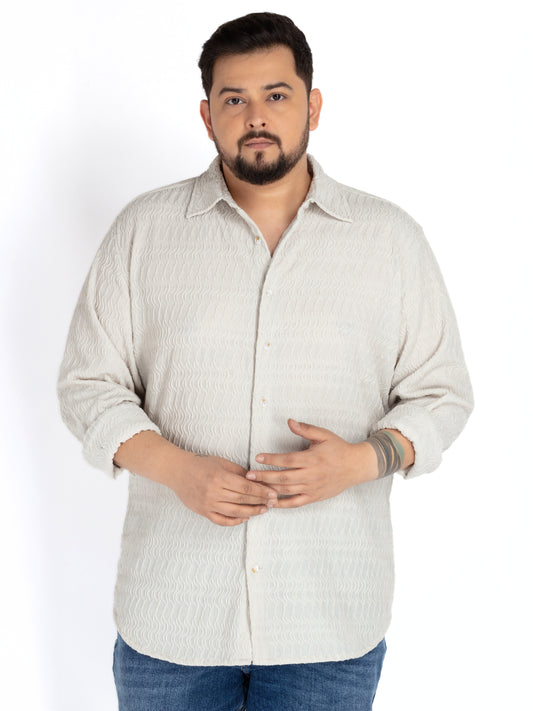 Mens Plus Size Offwhite Spread Collar Solid Structured Shirt