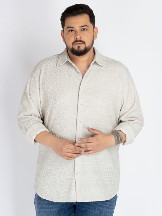 Mens Plus Size Offwhite Spread Collar Solid Structured Shirt