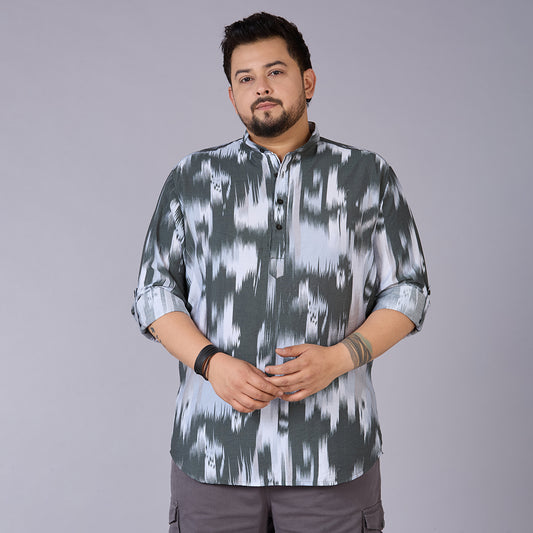 Mens Plus Size Mono Ikat Print Shirt