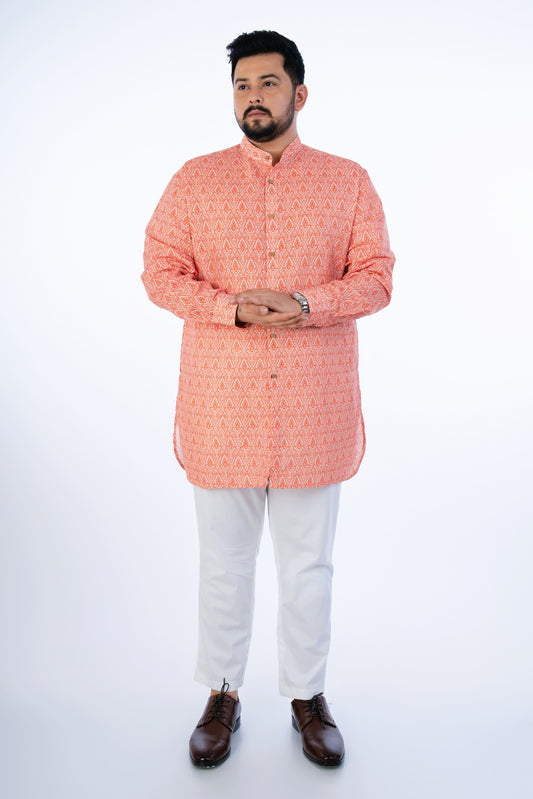 Plus Size Orange Printed Kurta