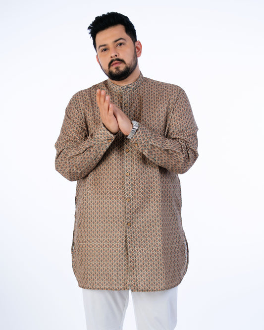 Plus Size Mustard Printed Kurta