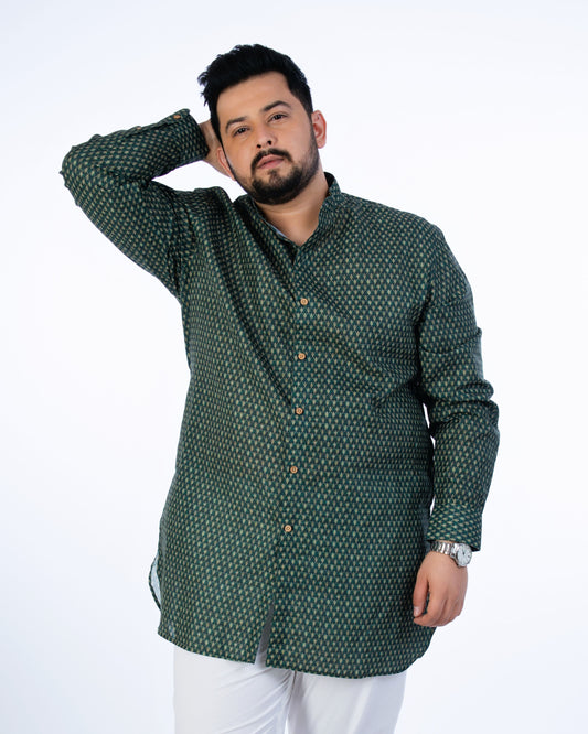 Plus Size Bottle Green Printed Kurta2024110106002