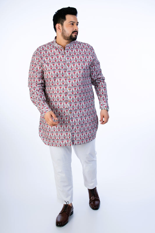Plus Size Off White Printed Kurta